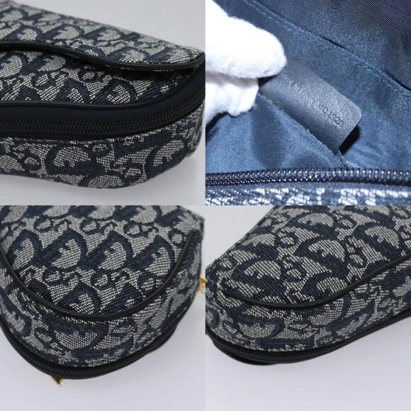 Christian Dior Trotter Canvas Saddle Pouch Navy Gold Auth EC240V - Picture 14 of 14